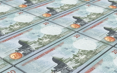Jordan dinars bills stacked background. Computer generated 3D photo rendering.
