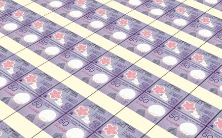 Nicaraguan cordoba bills stacked background. Computer generated 3D photo rendering.