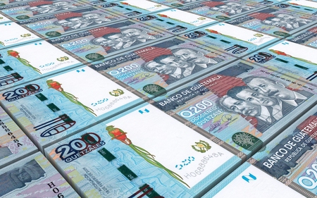 Guatemalan quetzal bills stacked background. Computer generated 3D photo rendering.の写真素材