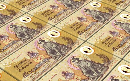 Thai baht bills stacked background. Computer generated 3D photo rendering.