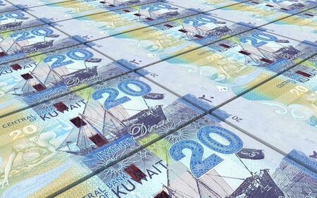 Kuwait dinars bills stacked background. Computer generated 3D photo rendering.
