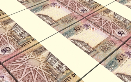 Jordan dinars bills stacked background. Computer generated 3D photo rendering.