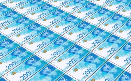 Israeli Shekel bills stacked background. Computer generated 3D photo rendering.の写真素材