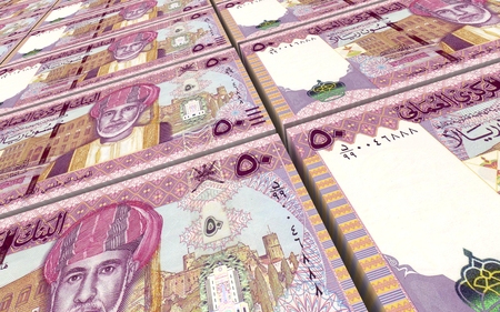 Omani rials bills stacked background. Computer generated 3D photo rendering.の写真素材