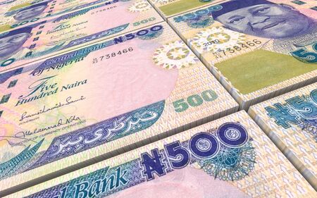 Nigerian nairas bills stacked background. Computer generated 3D photo rendering.