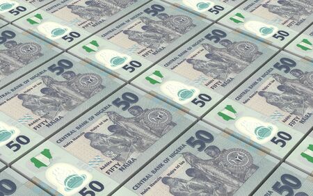 Nigerian nairas bills stacked background. Computer generated 3D photo rendering.
