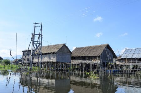 A bamboo house on stilts in Inle Lake, Burma (Myanmar).の写真素材