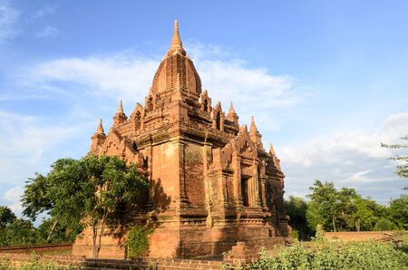 Pagoda in Bagan at sunrise, Myanmarの写真素材