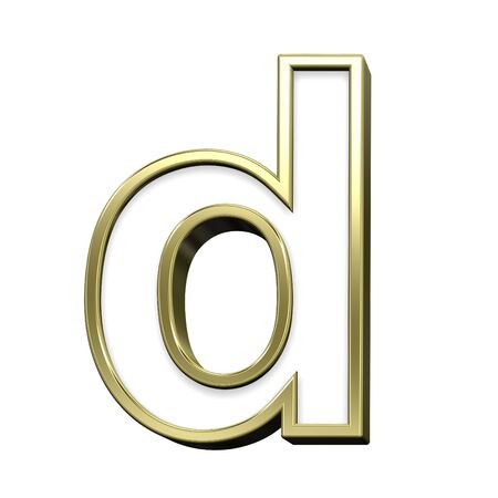 One lower case letter from white with gold shiny frame alphabet set, isolated on white. Computer generated 3D photo rendering.の写真素材