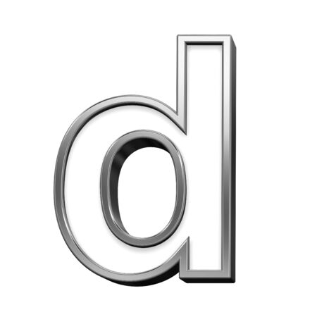 One lower case letter from white with silver shiny frame alphabet set, isolated on white. Computer generated 3D photo rendering.の写真素材