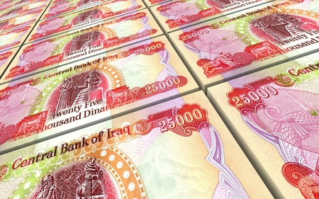 Iraqi dinars bills stacked background. Computer generated 3D photo rendering.の写真素材
