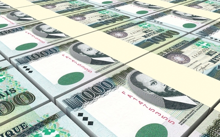 Mozambican Meticais bills stacked background. Computer generated 3D photo rendering.の写真素材