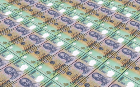 Vietnamese dong bills stacks background. Computer generated 3D photo rendering.