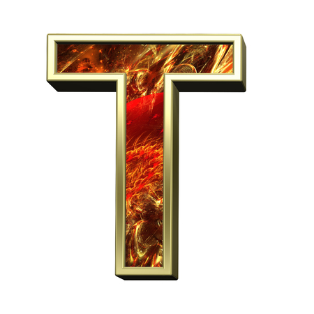One letter from fire alphabet set isolated over white. Computer generated 3D photo rendering.の写真素材