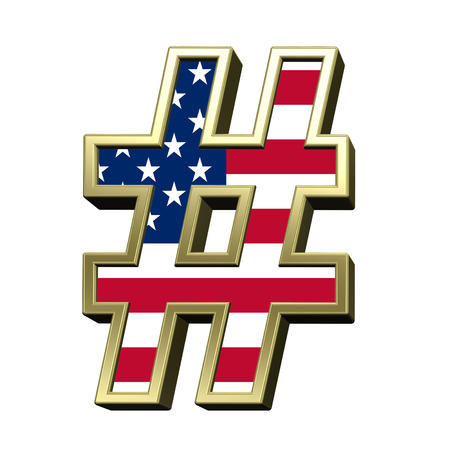 Number sign from american flag alphabet set isolated over white. Computer generated 3D photo...