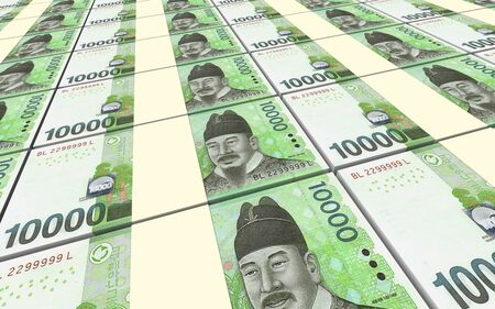 Korean won bills stacks background. 3D illustrationの写真素材