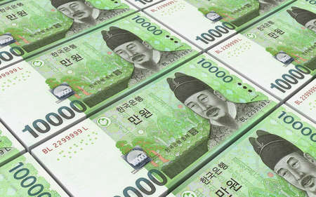 Korean won bills stacks background. 3D illustrationの写真素材