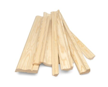 Wooden skirting boards isolated over white with clipping path.の写真素材