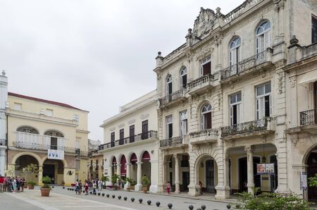 Renovated old buildings at famous Plaza Vieja square on 10 December 2015 in Havana, Cuba.のeditorial素材
