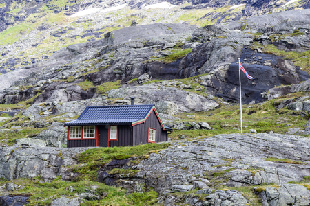 The beautiful view from the Trollstigen road between the mountains, Norway.のeditorial素材