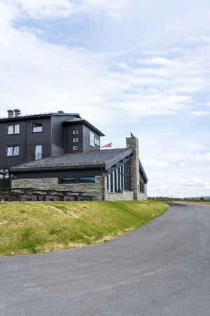 Pellestova Hotel on the Pellestova mountain plateau near Hafjell on June 29, 2016 in Oyer, Norway. Pellestova Hotel is a winter cross-country ski center in Haifell.のeditorial素材
