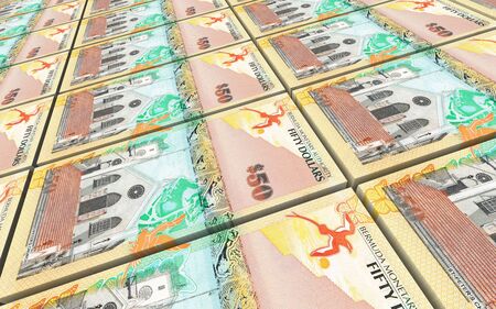 Bermuda dollars bills stacks background. 3D illustration.