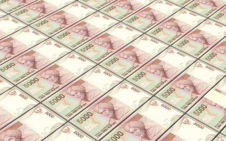 Indonesian rupiah bills stacks background. 3D illustration.