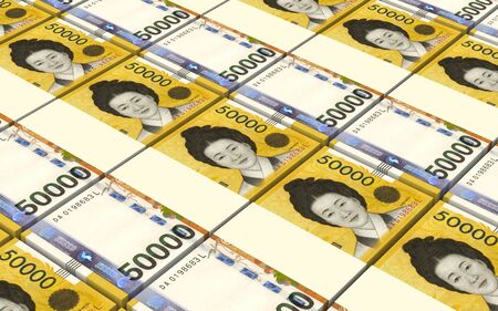 Korean won bills stacks background. 3D illustration.の写真素材