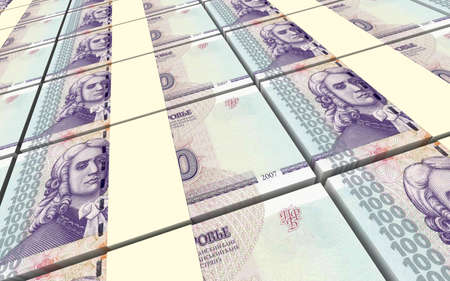 Transnistrian ruble bills stacks background. 3D illustration.