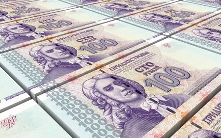Transnistrian ruble bills stacks background. 3D illustration.