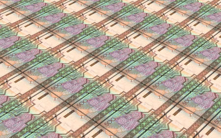 Turkmenistan money bills stacks background. 3D illustration.