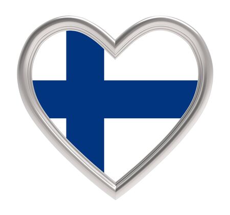 Finland flag in silver heart isolated on white background. 3D illustration.の写真素材