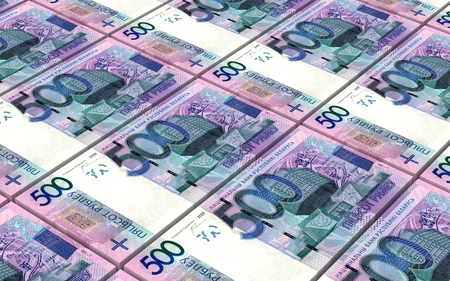 New Belarusian rubles bills stacks background. 3D illustration.