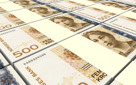 Norwegian krone bills stacks background. 3D illustration.の写真素材