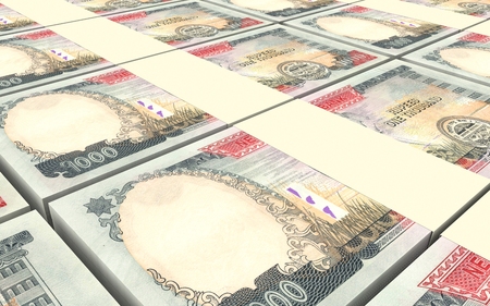 Nepalese rupee bills stacks background. 3D illustration.