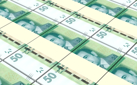 Moroccan dirhams bills stacks background. 3D illustration.
