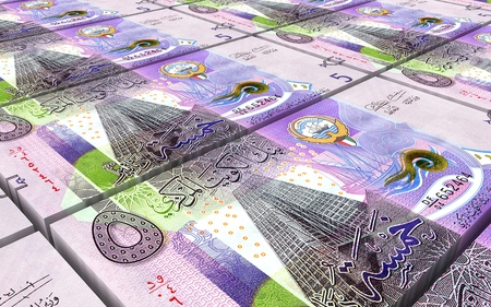 Kuwait dinars bills stacks background. 3D illustration.の写真素材