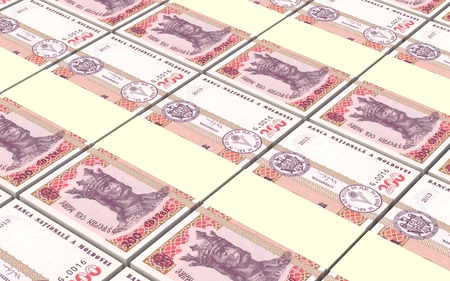 Moldovan leu bills stacks background. 3D illustration.