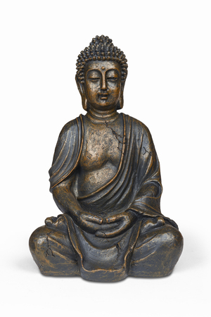 Bronze buddha statue isolated over white with clipping pathの写真素材