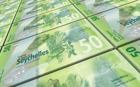 Seychelles rupee bills stacks background. 3D illustration.