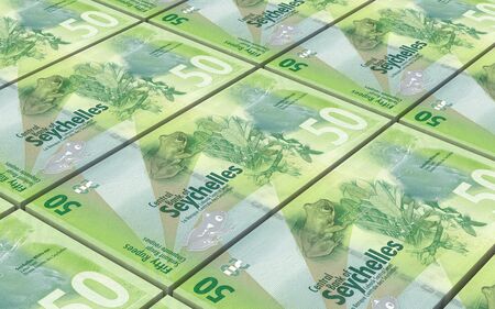 Seychelles rupee bills stacks background. 3D illustration.