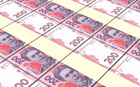 Ukrainian hryvnia bills stacks background. 3D illustration.