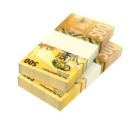 Seychelles rupee bills stack isolated on white background. 3D illustration.
