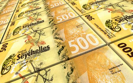 Seychelles rupee bills stacks background. 3D illustration.