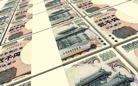 Japanese yen bills stacked background. 3D illustration.の写真素材