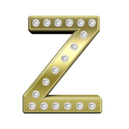 One letter from gold with diamonds alphabet set isolated on white. 3D illustration.の写真素材
