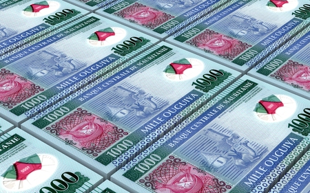 Mauritanian ouguiya bills stacked background. 3D illustration.の写真素材