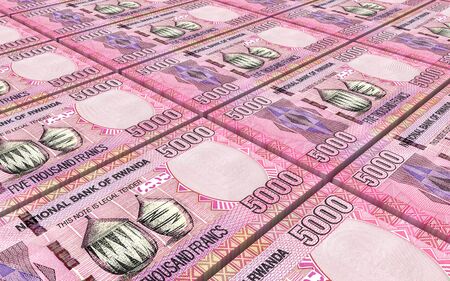 Rwandan francs bills stacked background. 3D illustration.