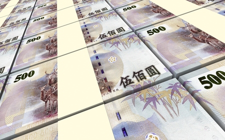 Taiwanese yuan bills stacked background. 3D illustration.の写真素材