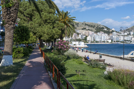 View of the city Saranda, most important tourist attraction of the Albanian Riviera on May 18, 2017 in Saranda, Albania.のeditorial素材